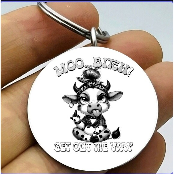 Baby Cow Girl Move Get Out Of Way Funny Meme Stainless Keychain Art - Picture 1 of 1